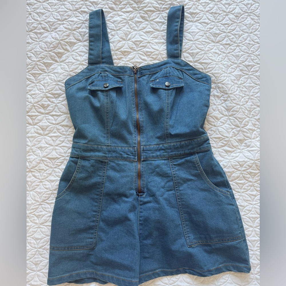 Derek Heart Blue denim romper with zipper